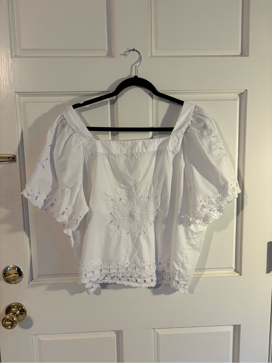 LOFT Tops - LOFT White Embroidered Square-Neck Peasant Blouse